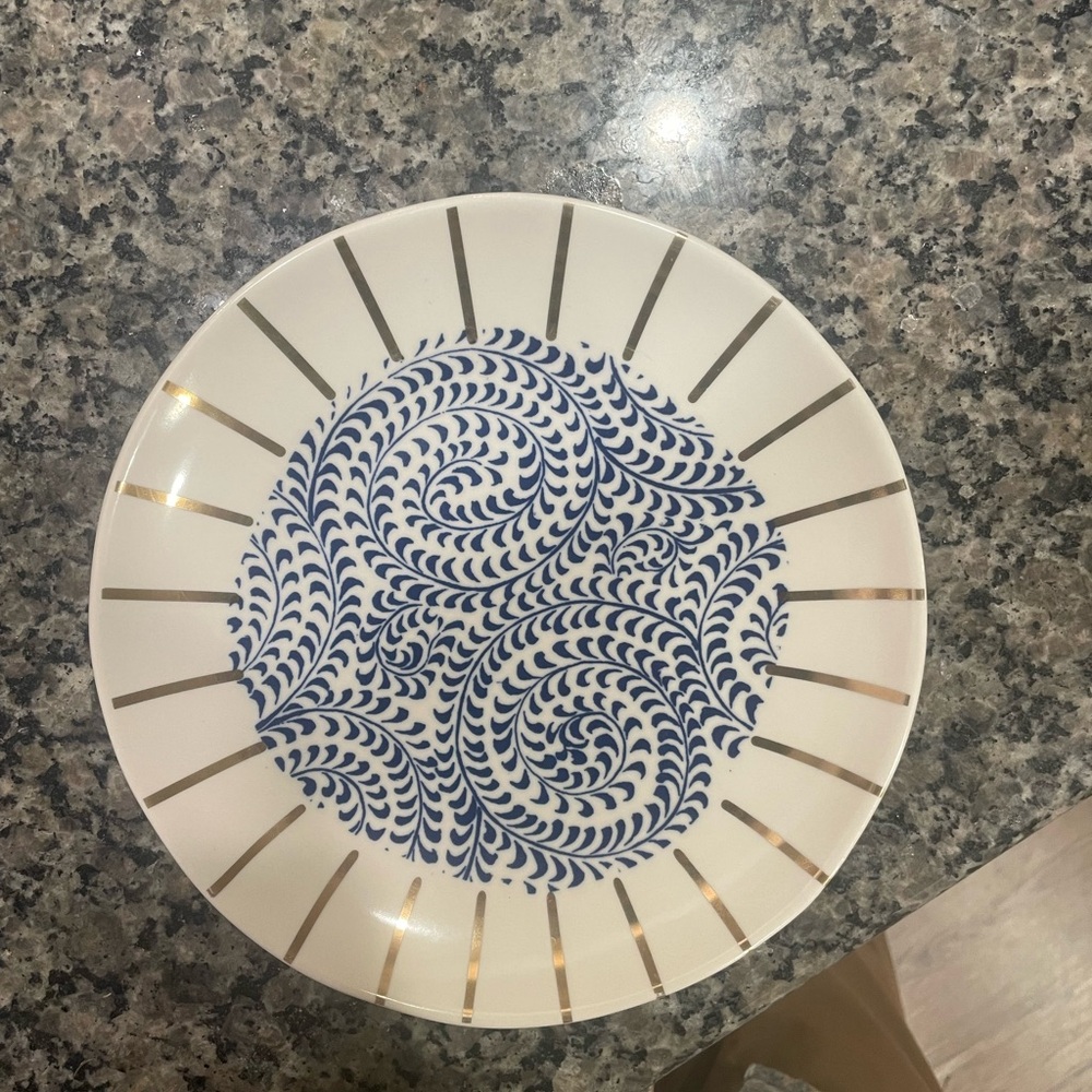 Anthropologie Carla Dinnage Blue Gold and White Dinnerware Plate